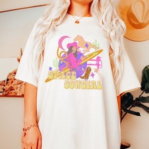 SPACE COWGIRL, COSMIC COWGIRL, RODEO COWGIRL OVERSIZED GRAPHIC TEE